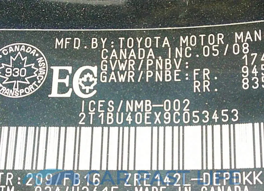 2T1BU40EX9C053453# 9