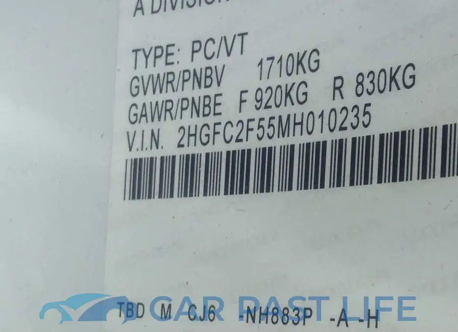 2HGFC2F55MH010235# 9