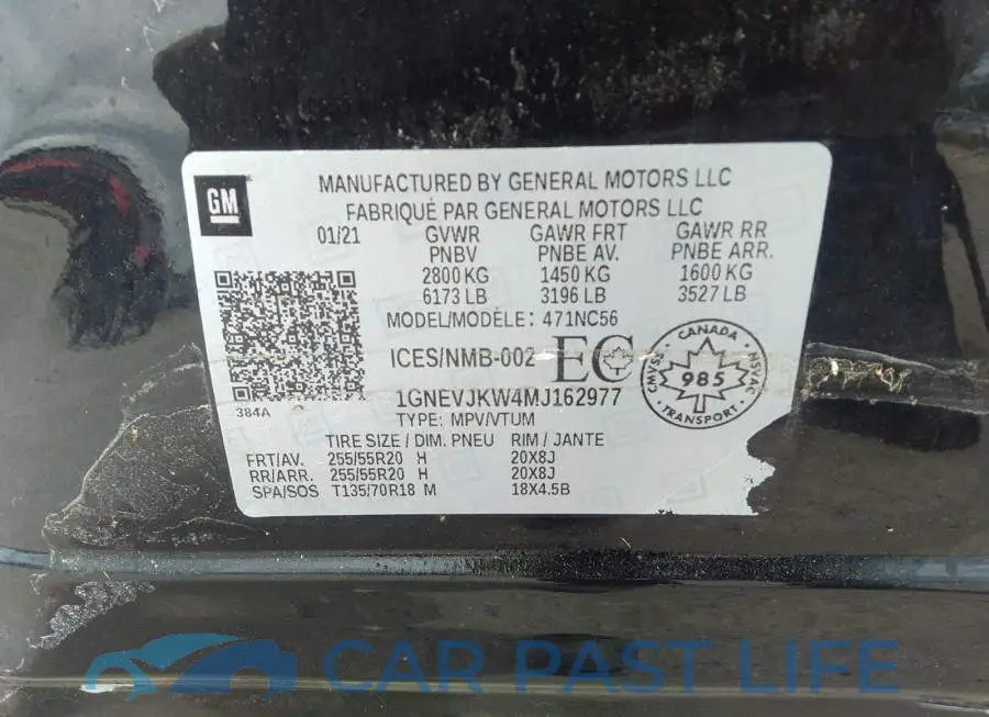 1GNEVJKW4MJ162977# 9