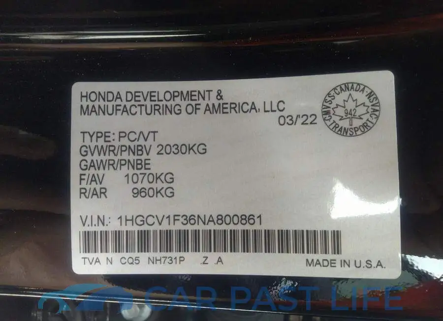 1HGCV1F36NA800861# 9