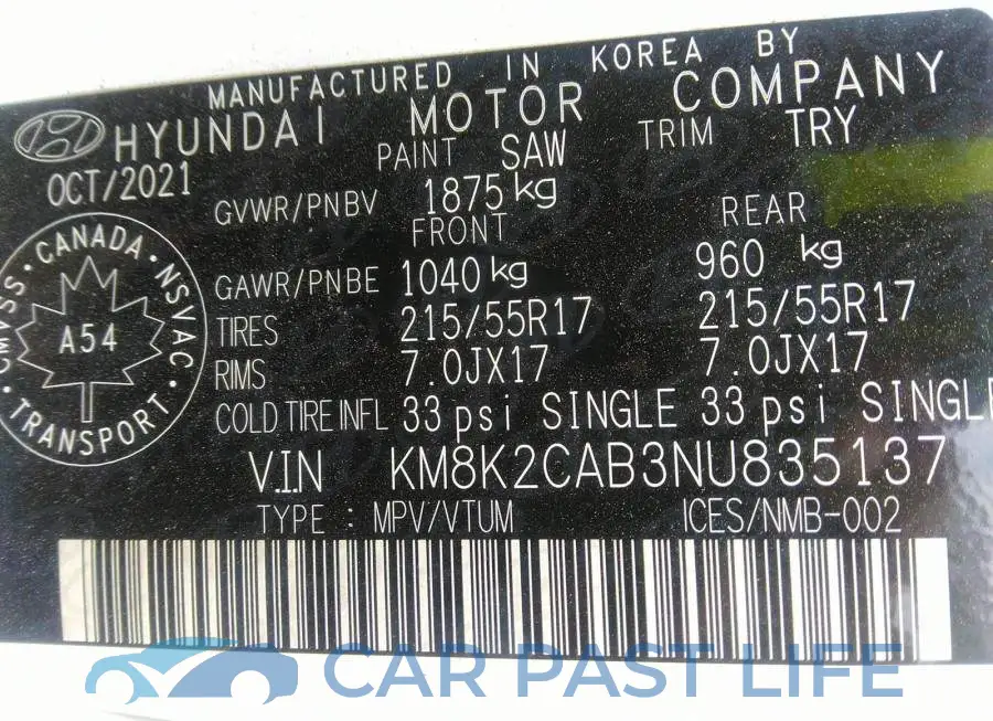 KM8K2CAB3NU835137# 9