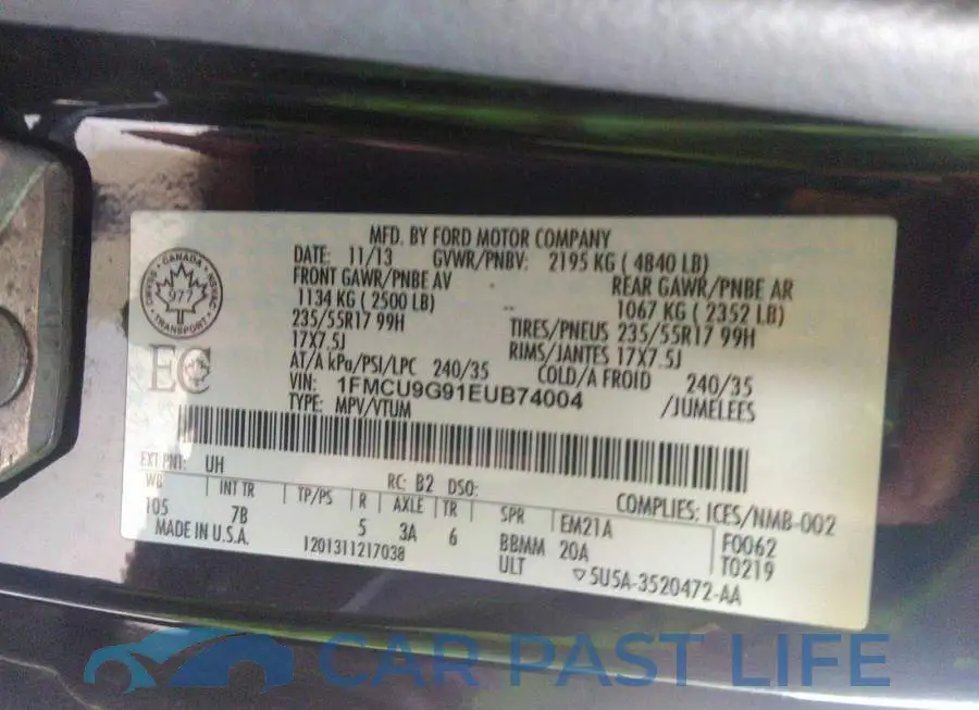 1FMCU9G91EUB74004# 9