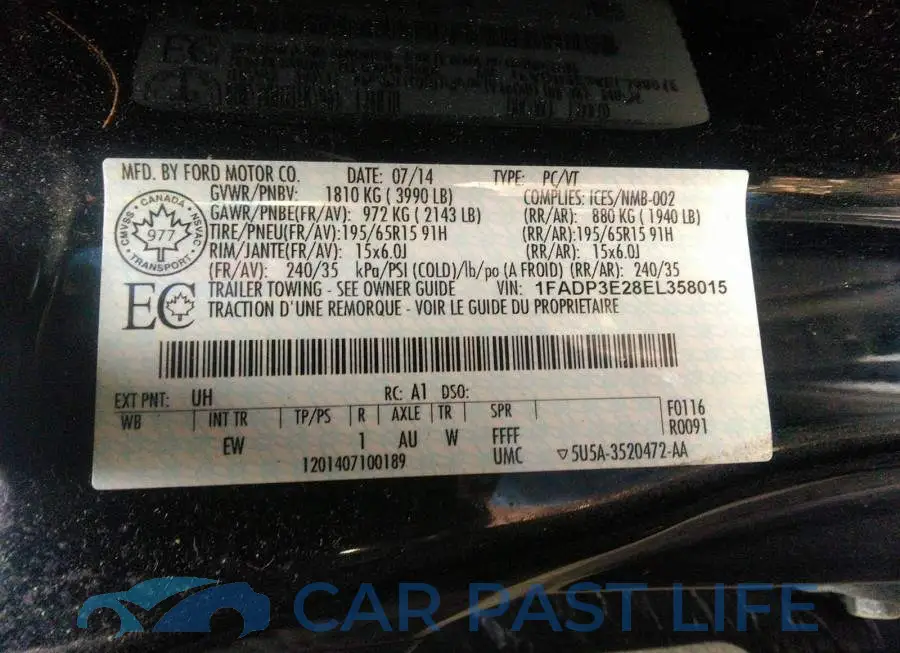 1FADP3E28EL358015# 9