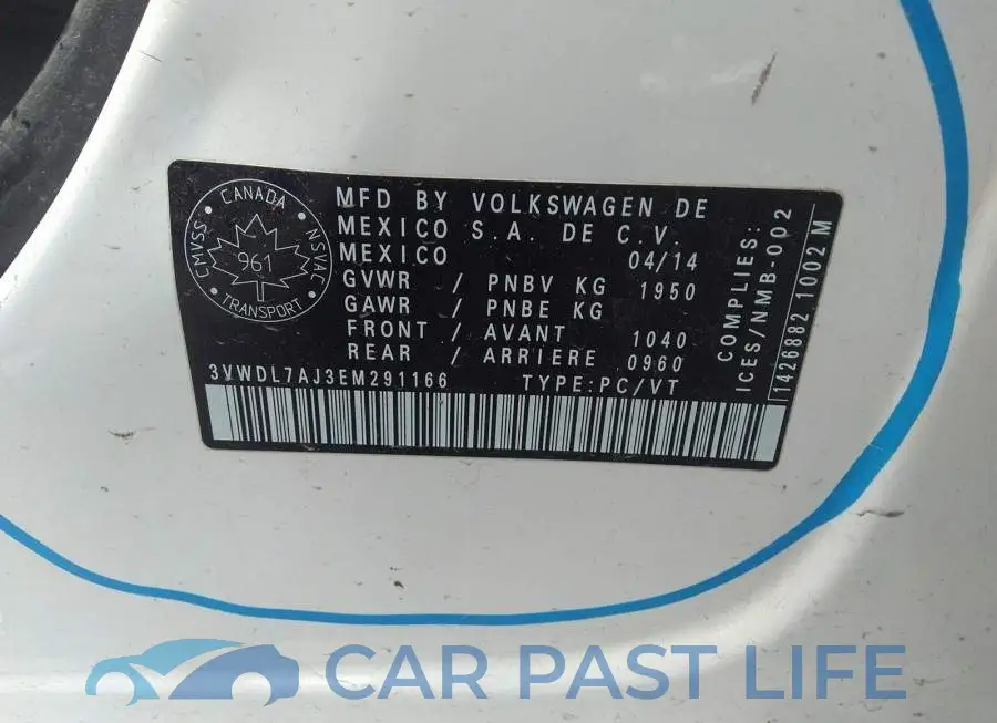 3VWDL7AJ3EM291166# 9