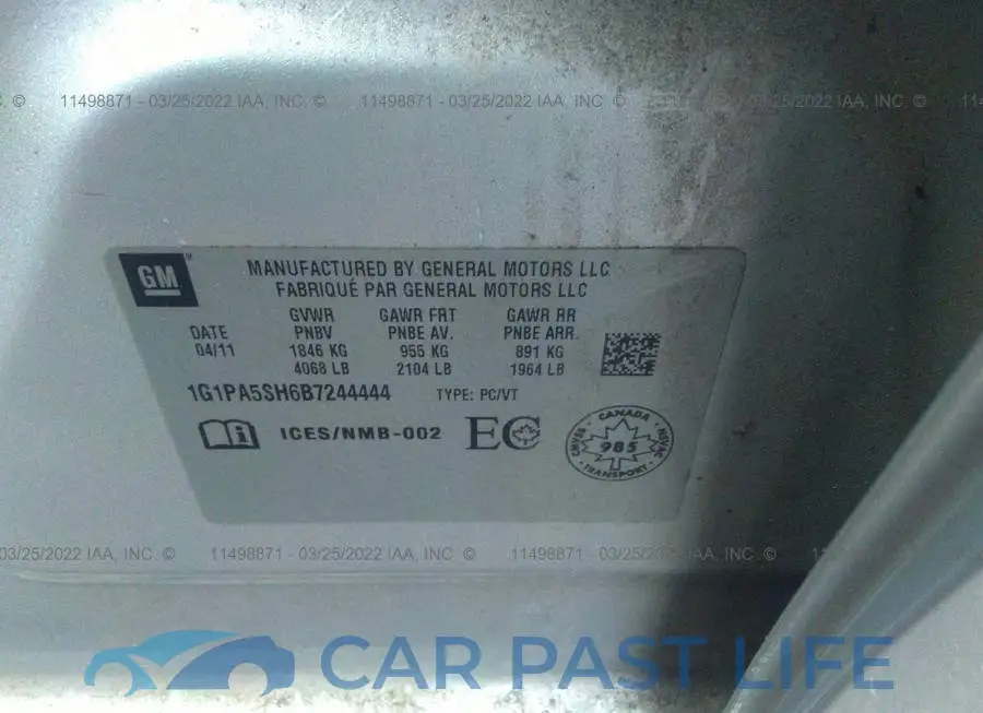 1G1PA5SH6B7244444# 9