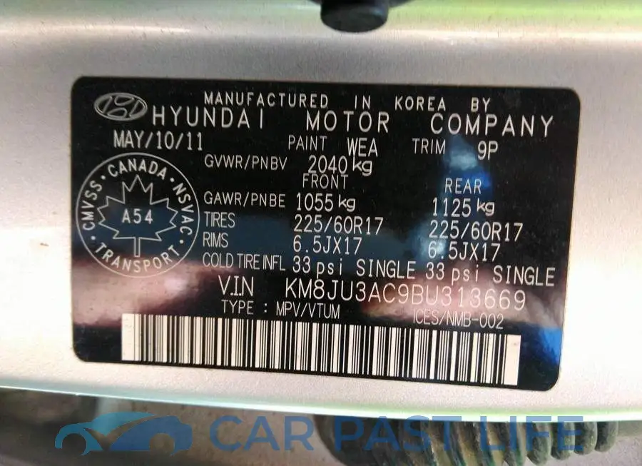 KM8JU3AC9BU313669# 9