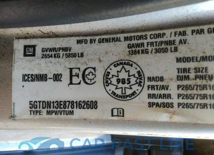 5GTDN13E878162608# 9