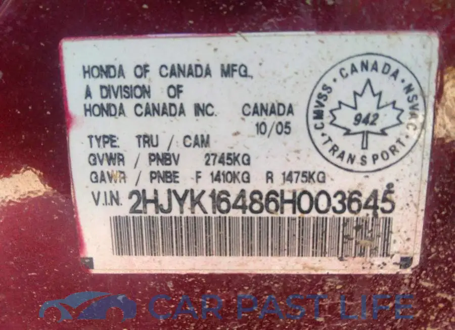 2HJYK16486H003645# 9