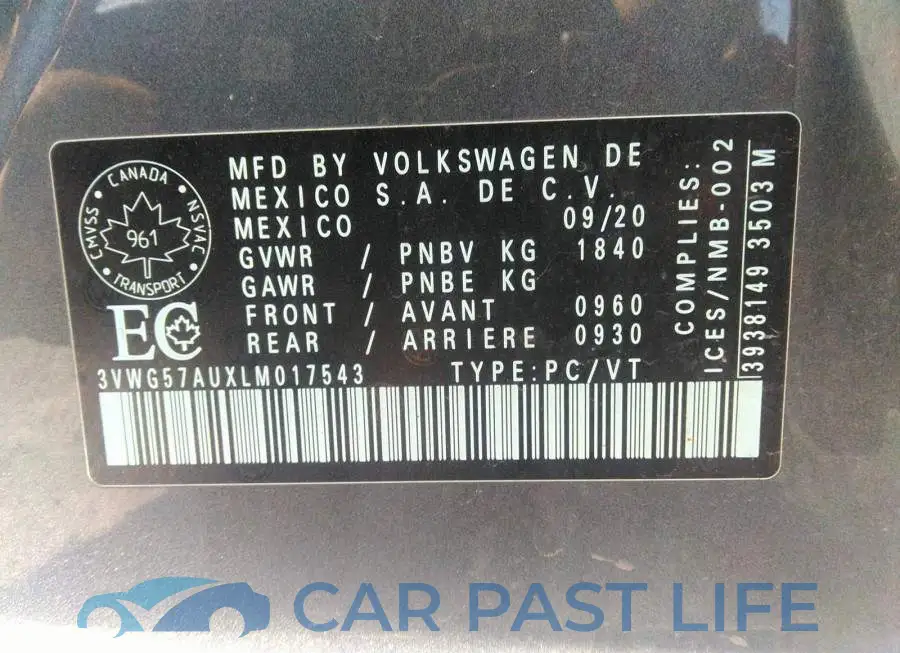 3VWG57AUXLM017543# 9