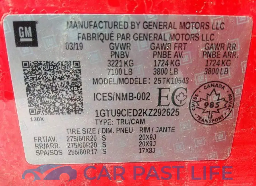 1GTU9CED2KZ292625# 9
