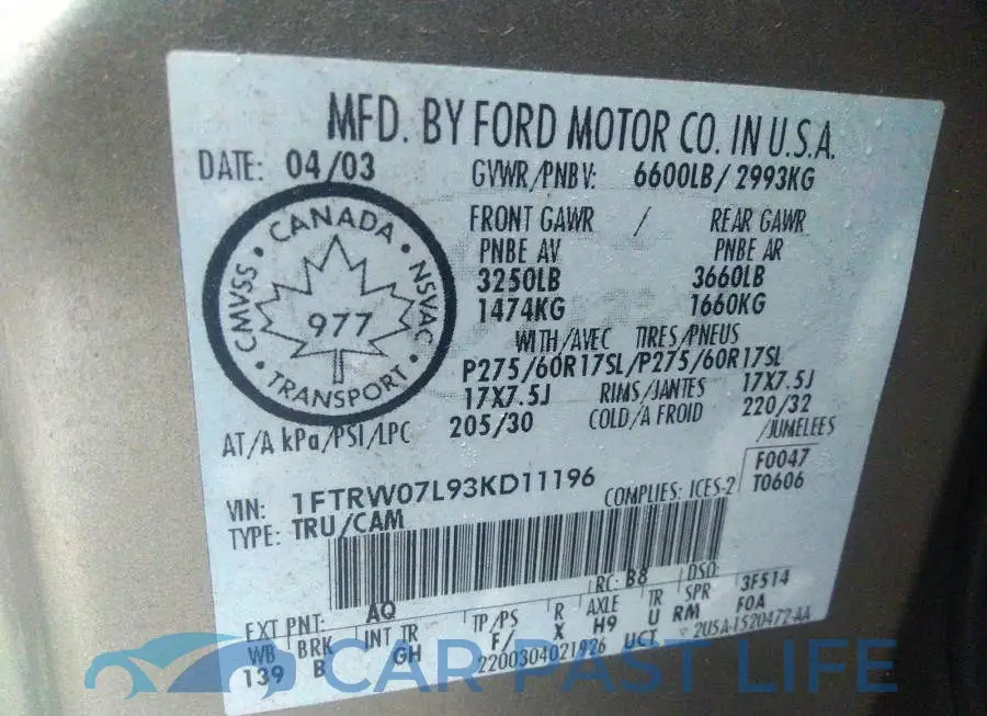 1FTRW07L93KD11196# 9