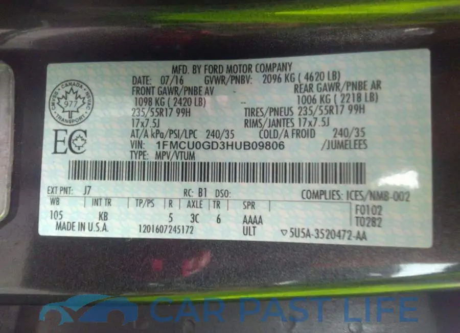 1FMCU0GD3HUB09806# 9