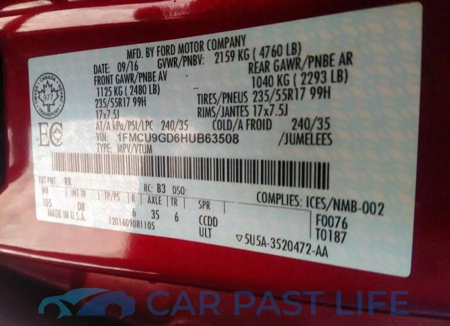 1FMCU9GD6HUB63508# 9