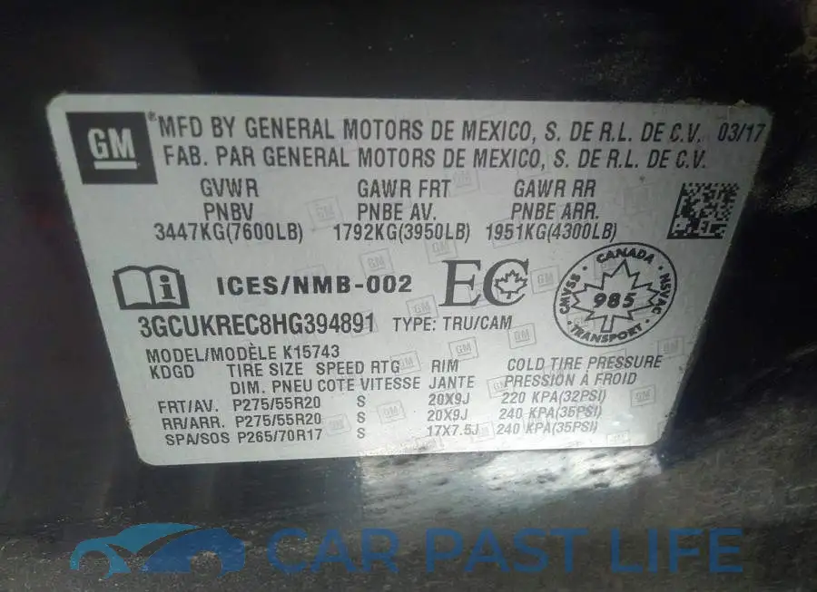 3GCUKREC8HG394891# 9