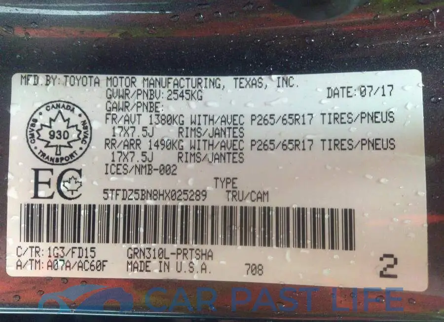 5TFDZ5BN8HX025289# 9