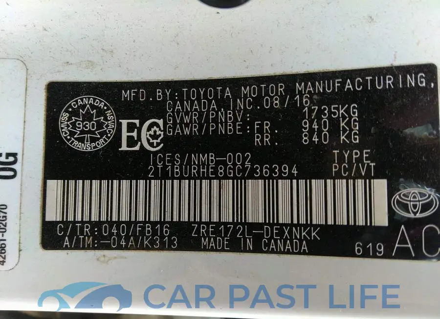 2T1BURHE8GC736394# 9