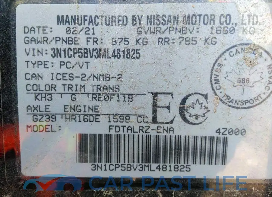 3N1CP5BV3ML481825# 9