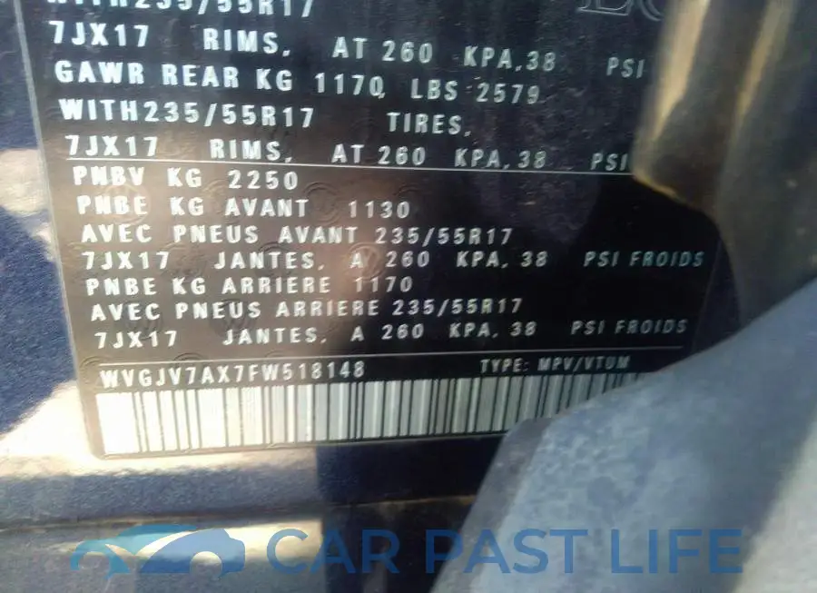 WVGJV7AX7FW518148# 9