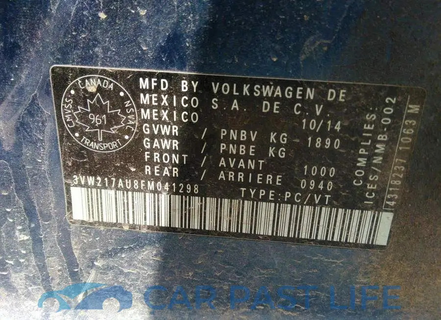 3VW217AU8FM041298# 9