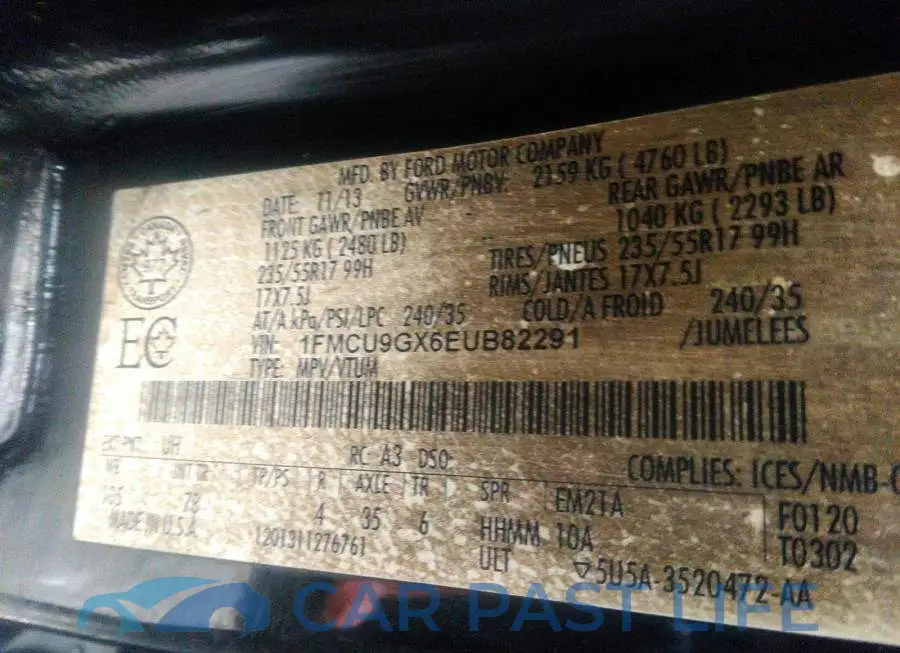 1FMCU9GX6EUB82291# 9