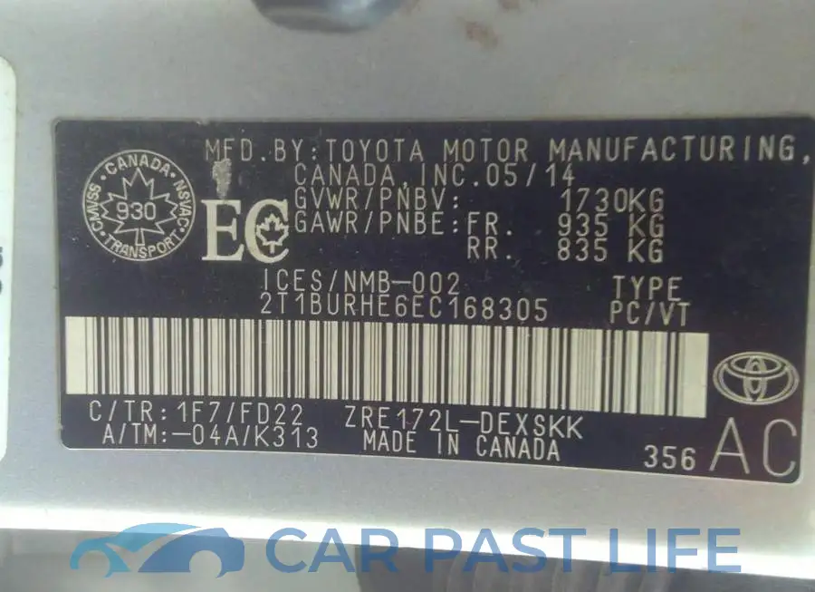 2T1BURHE6EC168305# 9