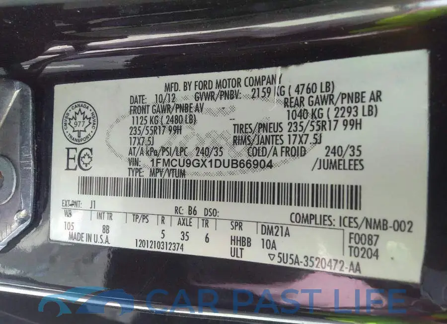 1FMCU9GX1DUB66904# 9