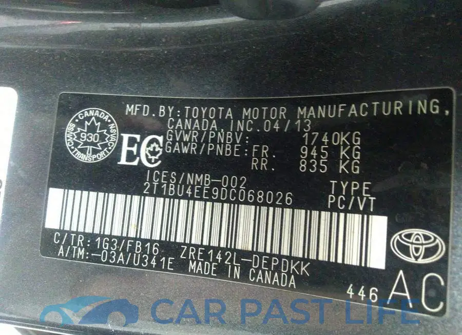 2T1BU4EE9DC068026# 9