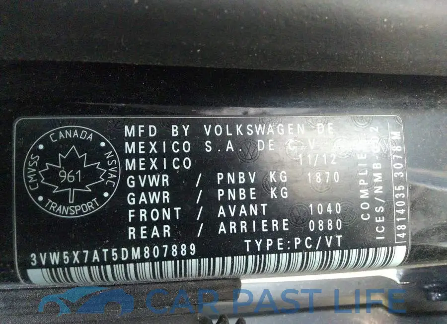 3VW5X7AT5DM807889# 9
