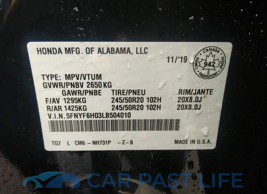 5FNYF6H03LB504010# 9