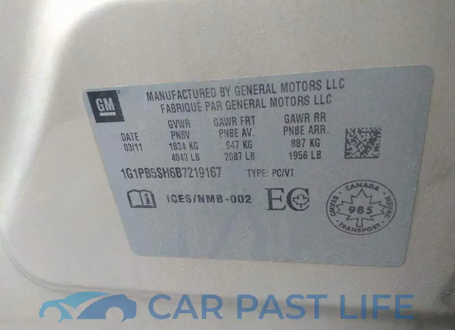 1G1PB5SH6B7219167# 9
