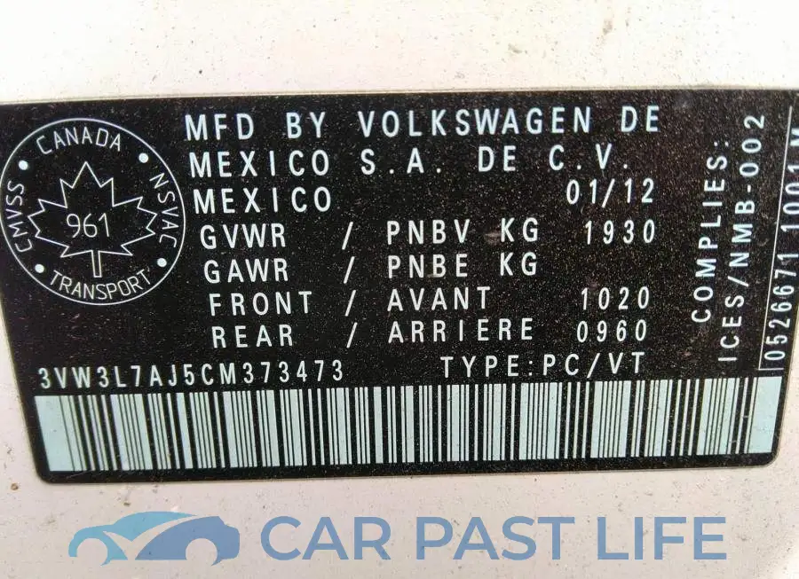 3VW3L7AJ5CM373473# 9