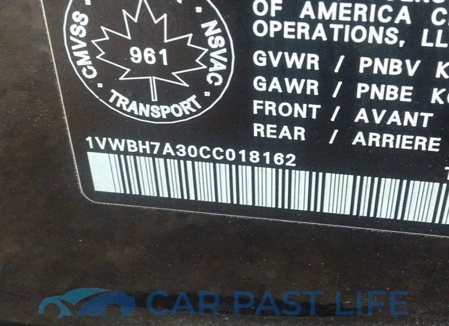1VWBH7A30CC018162# 9