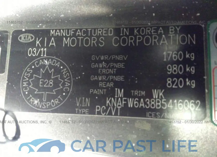 KNAFW6A38B5416062# 9