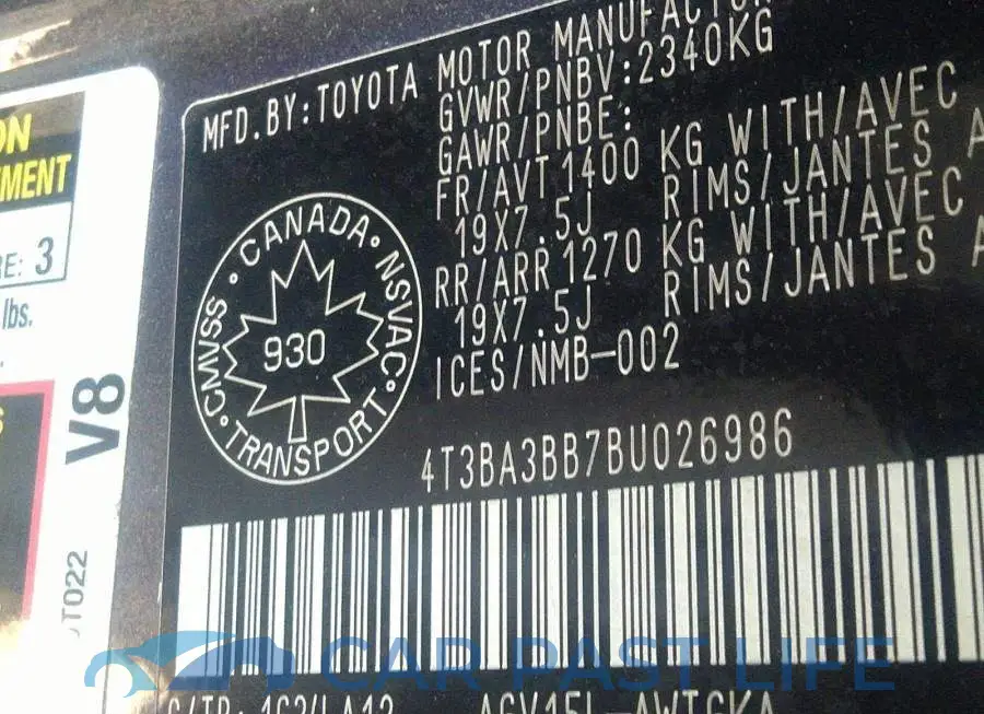 4T3BA3BB7BU026986# 9