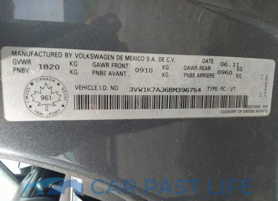 3VW1K7AJ6BM396754# 9