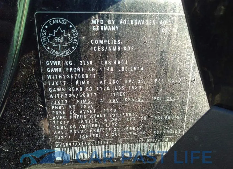 WVGBV7AXXBW511192# 9