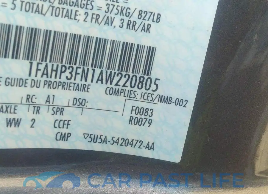 1FAHP3FN1AW220805# 9