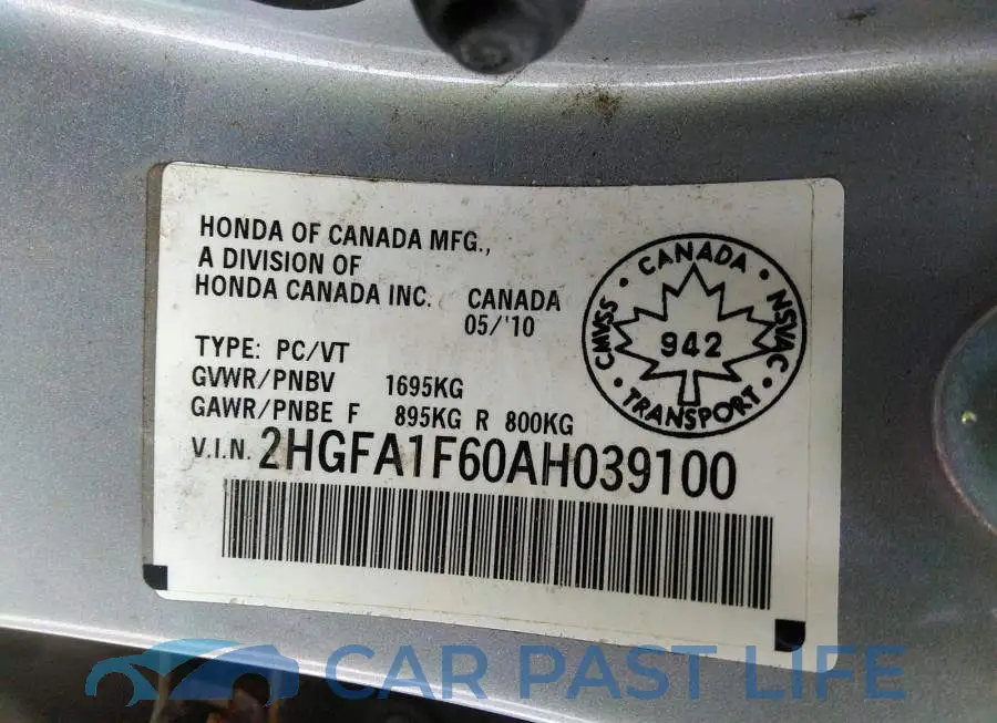 2HGFA1F60AH039100# 9