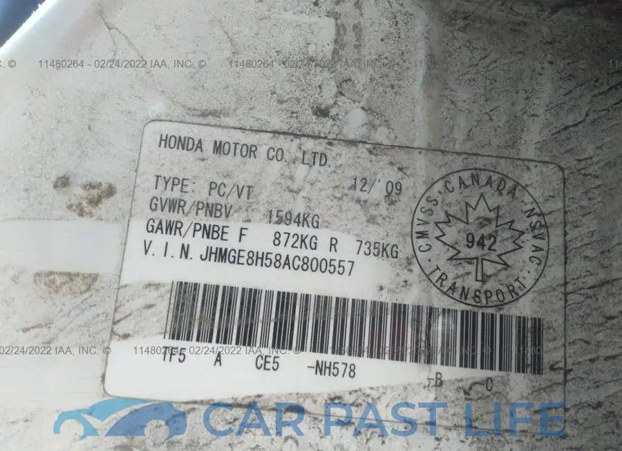 JHMGE8H58AC800557# 9