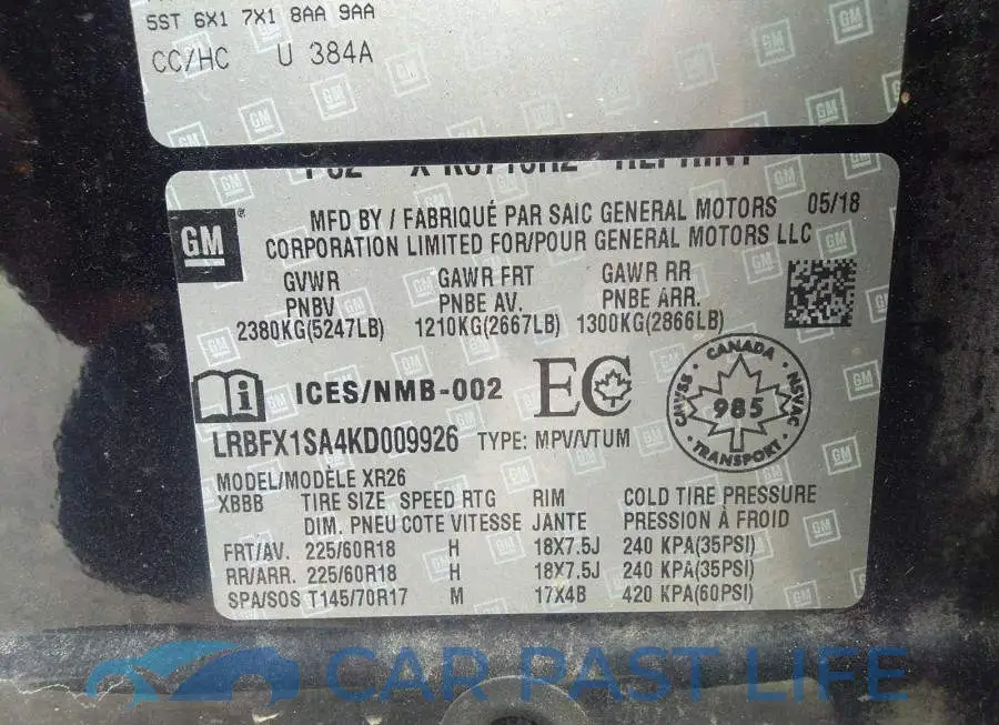 LRBFX1SA4KD009926# 9