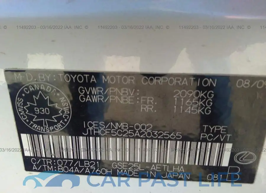JTHCF5C25A2032565# 9