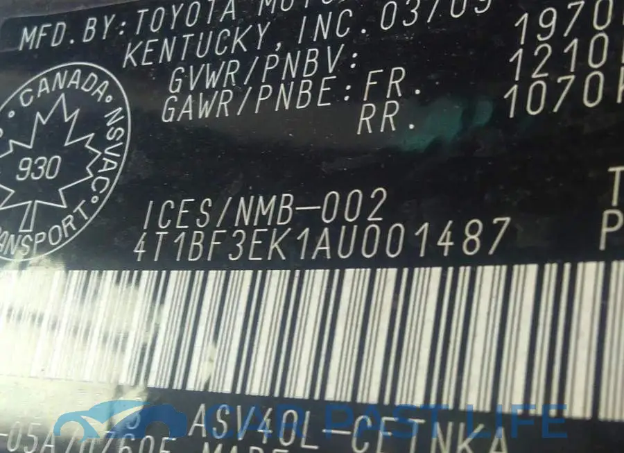 4T1BF3EK1AU001487# 9