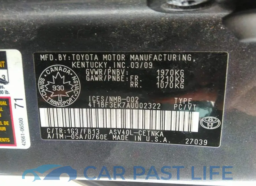 4T1BF3EK7AU002322# 9