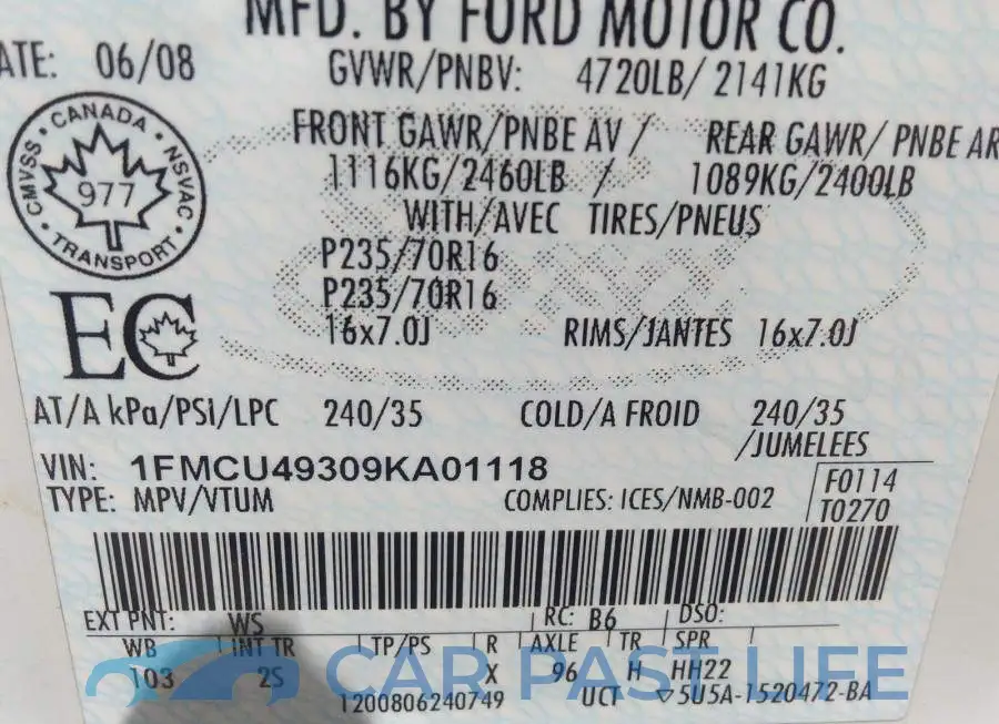1FMCU49309KA01118# 9