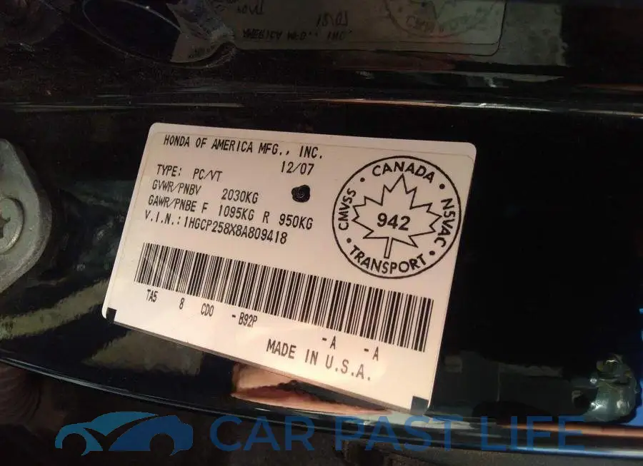 1HGCP258X8A809418# 9