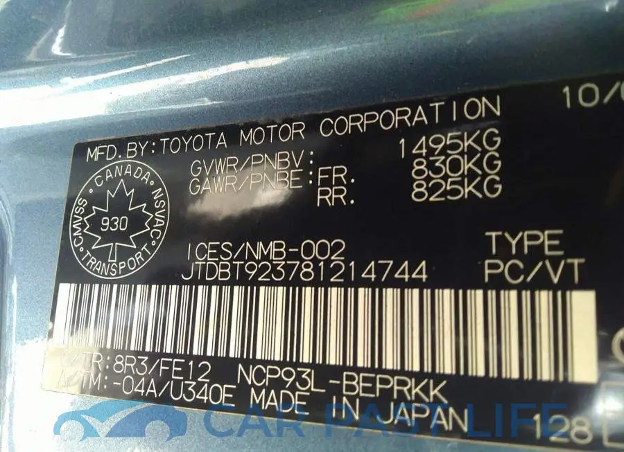 JTDBT923781214744# 9