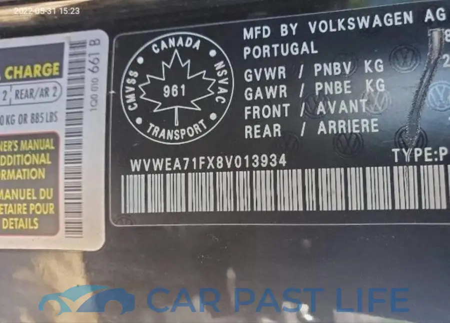 WVWEA71FX8V013934# 9