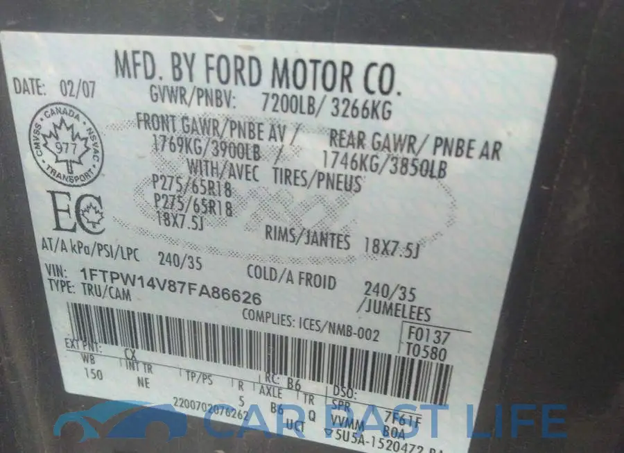 1FTPW14V87FA86626# 9