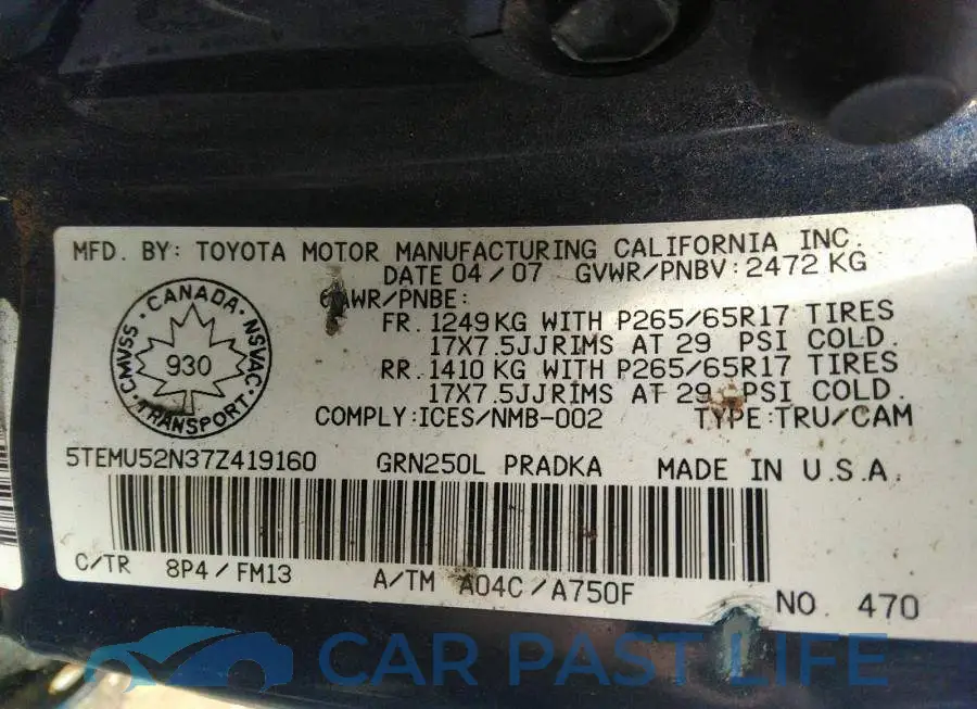 5TEMU52N37Z419160# 9