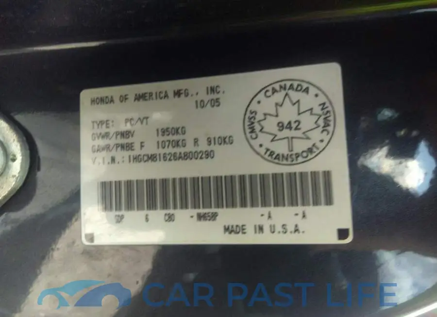 1HGCM81626A800290# 9